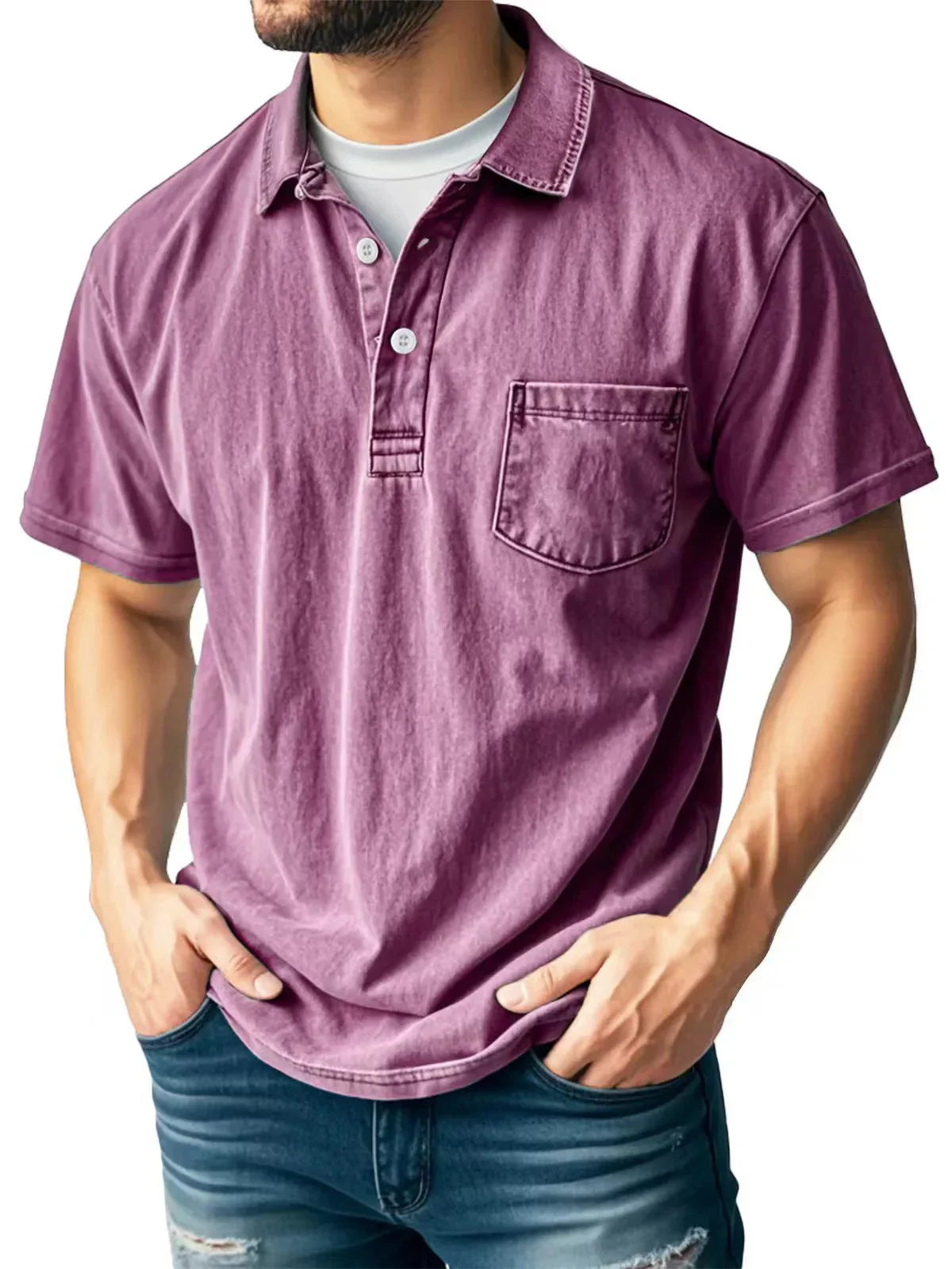 Vintage-poloshirt mit brusttasche – herren