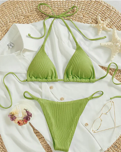 Zoey - blauer bikini mit hohem band und v-ausschnitt