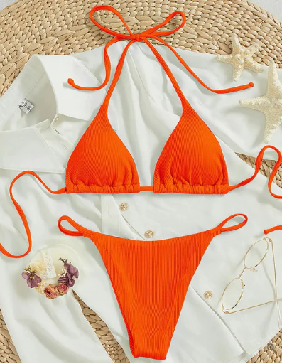 Zoey - blauer bikini mit hohem band und v-ausschnitt
