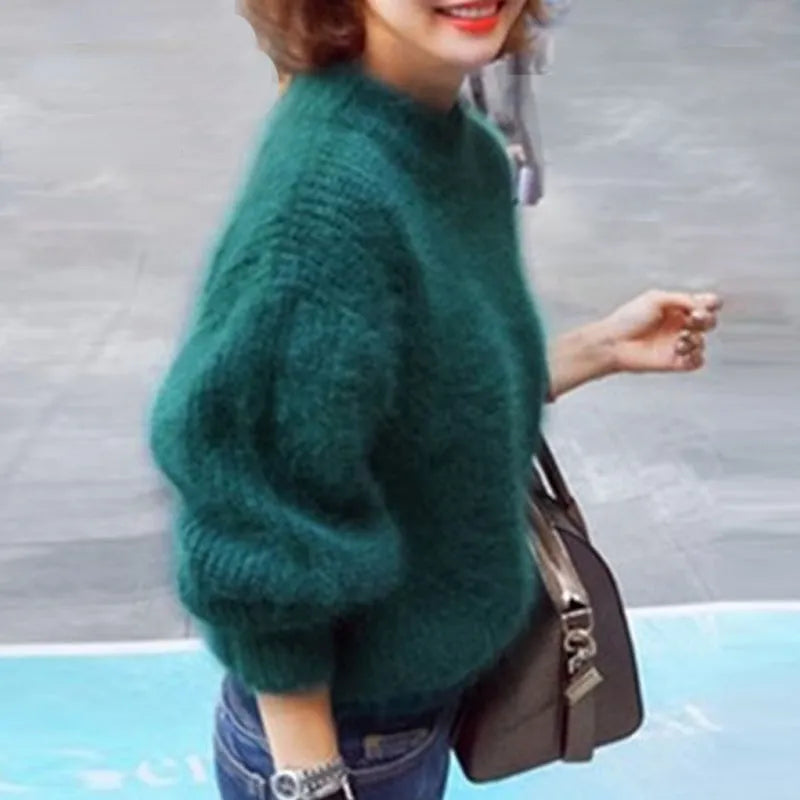 Taylor - locker gestrickter pullover in fester farbe vintage angora pullover