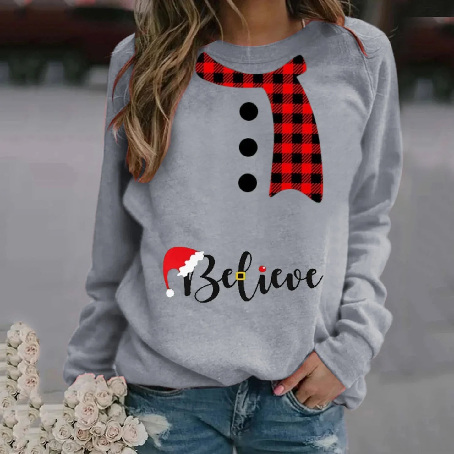 Lilys - damenpullover mit weihnachtsmuster und langem armel aus modal