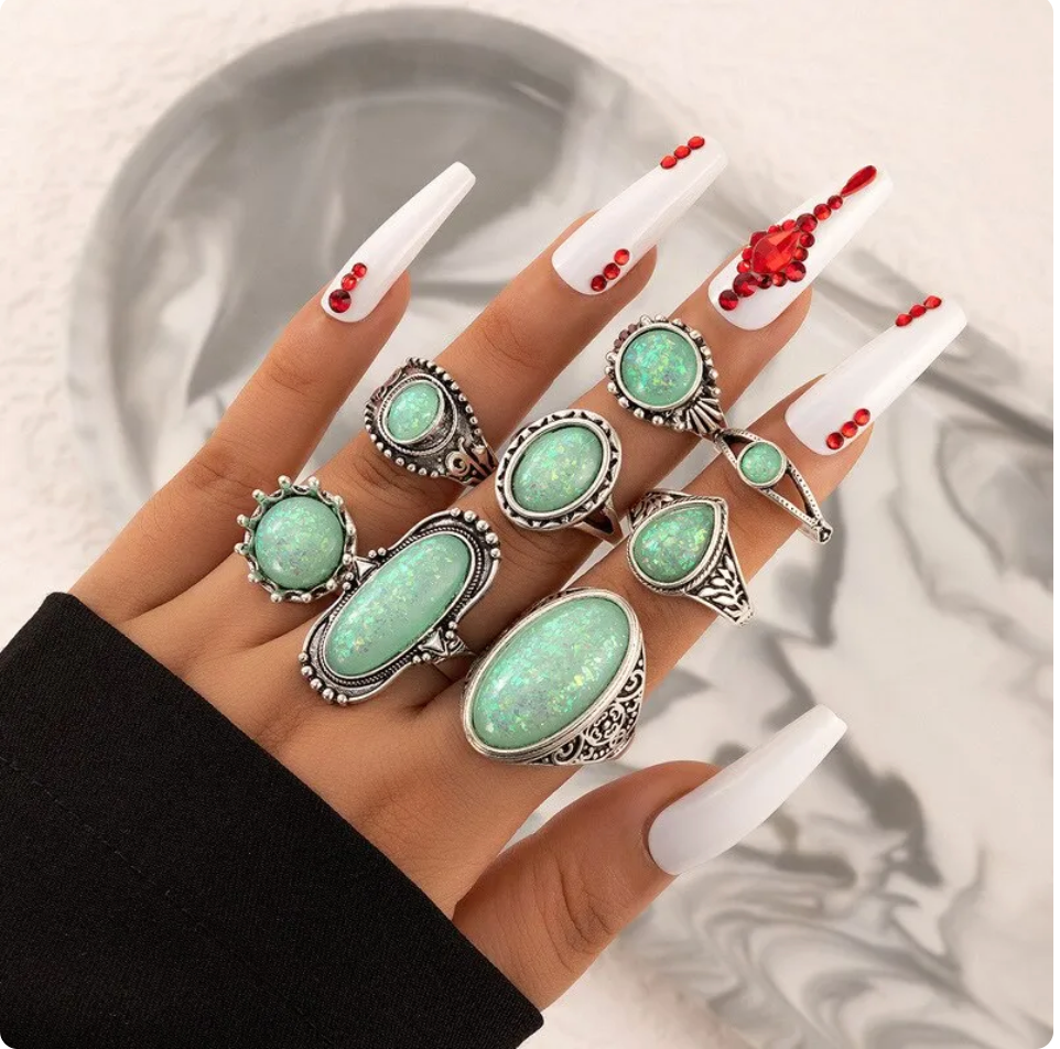 8er set: hochwertige edelstein ringe