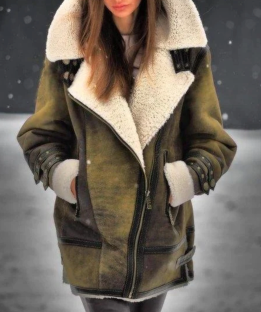 BNY - Gepolsterte Kunstleder Jacke mit warmem Plüschfutter