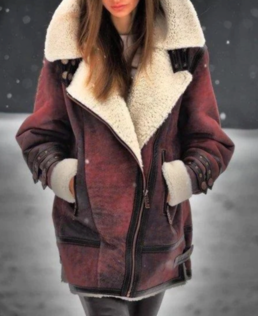 BNY - Gepolsterte Kunstleder Jacke mit warmem Plüschfutter