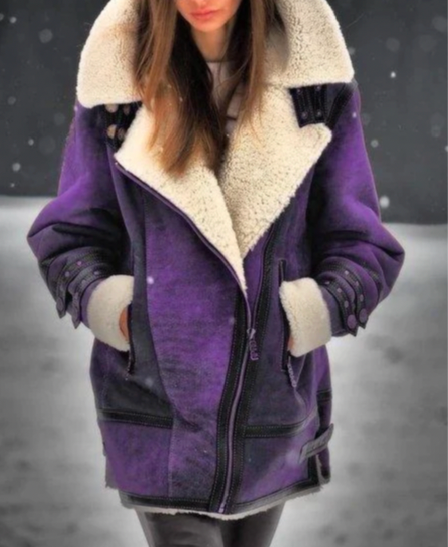 BNY - Gepolsterte Kunstleder Jacke mit warmem Plüschfutter