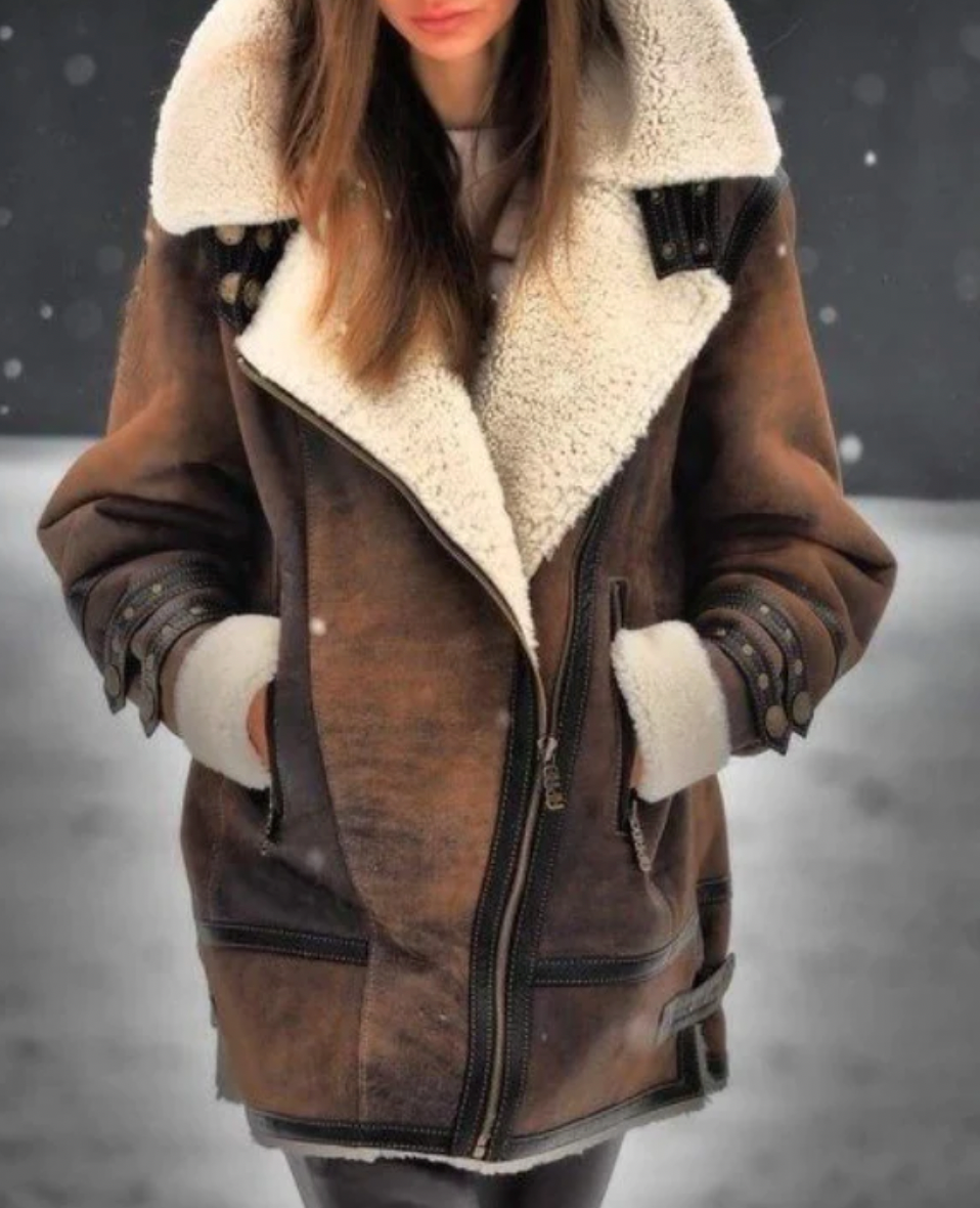 BNY - Gepolsterte Kunstleder Jacke mit warmem Plüschfutter