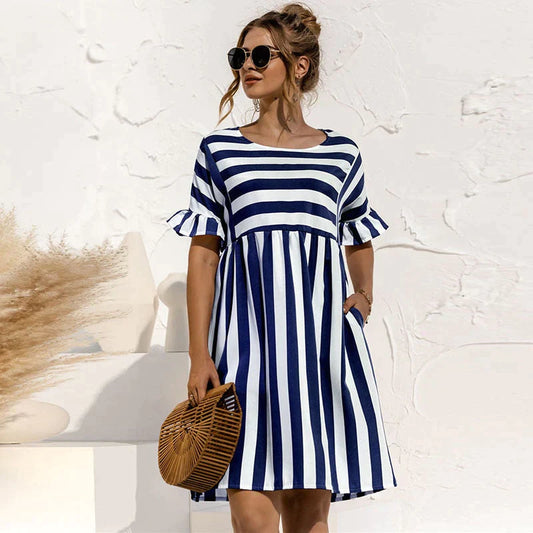 Lya - gestreiftes kurzärmeliges kleid für frauen