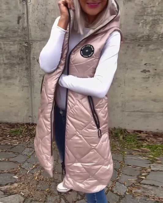 Ärmellos - lässige steppjacke mit kapuze und reibverschluss