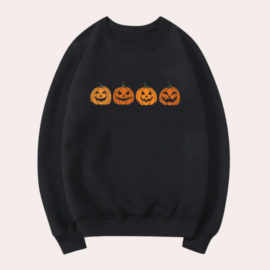 Afra - halloween-pullover mit rundhalsausschnitt und kürbismotiv für damen