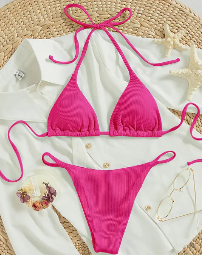 Zoey - blauer bikini mit hohem band und v-ausschnitt