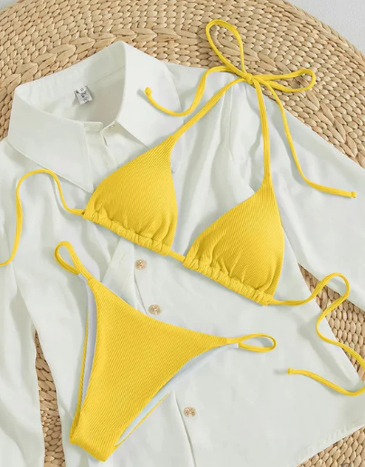 Zoey - blauer bikini mit hohem band und v-ausschnitt