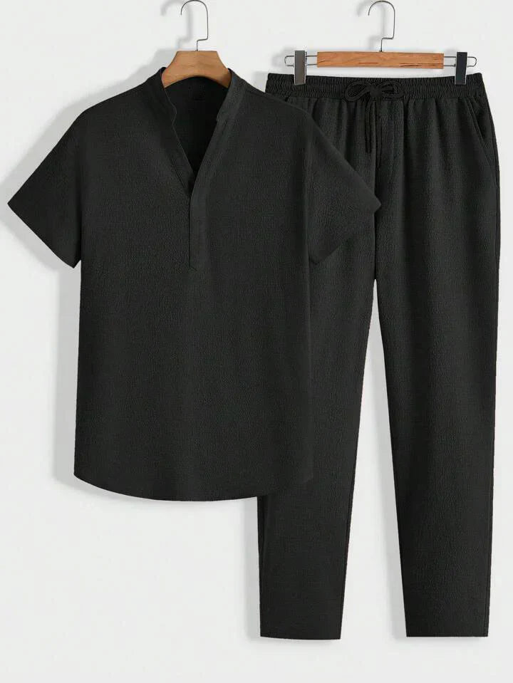 Modernes herren-loungewear-set mit stehkragen-polohemd und hose – herren