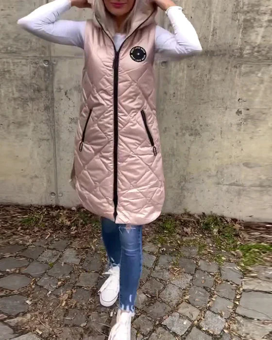 Ärmellos - lässige steppjacke mit kapuze und reibverschluss