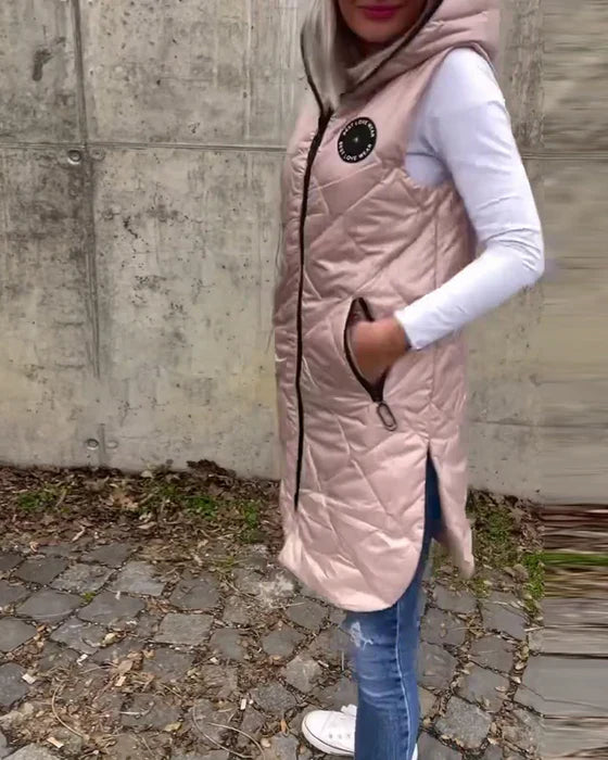Ärmellos - lässige steppjacke mit kapuze und reibverschluss