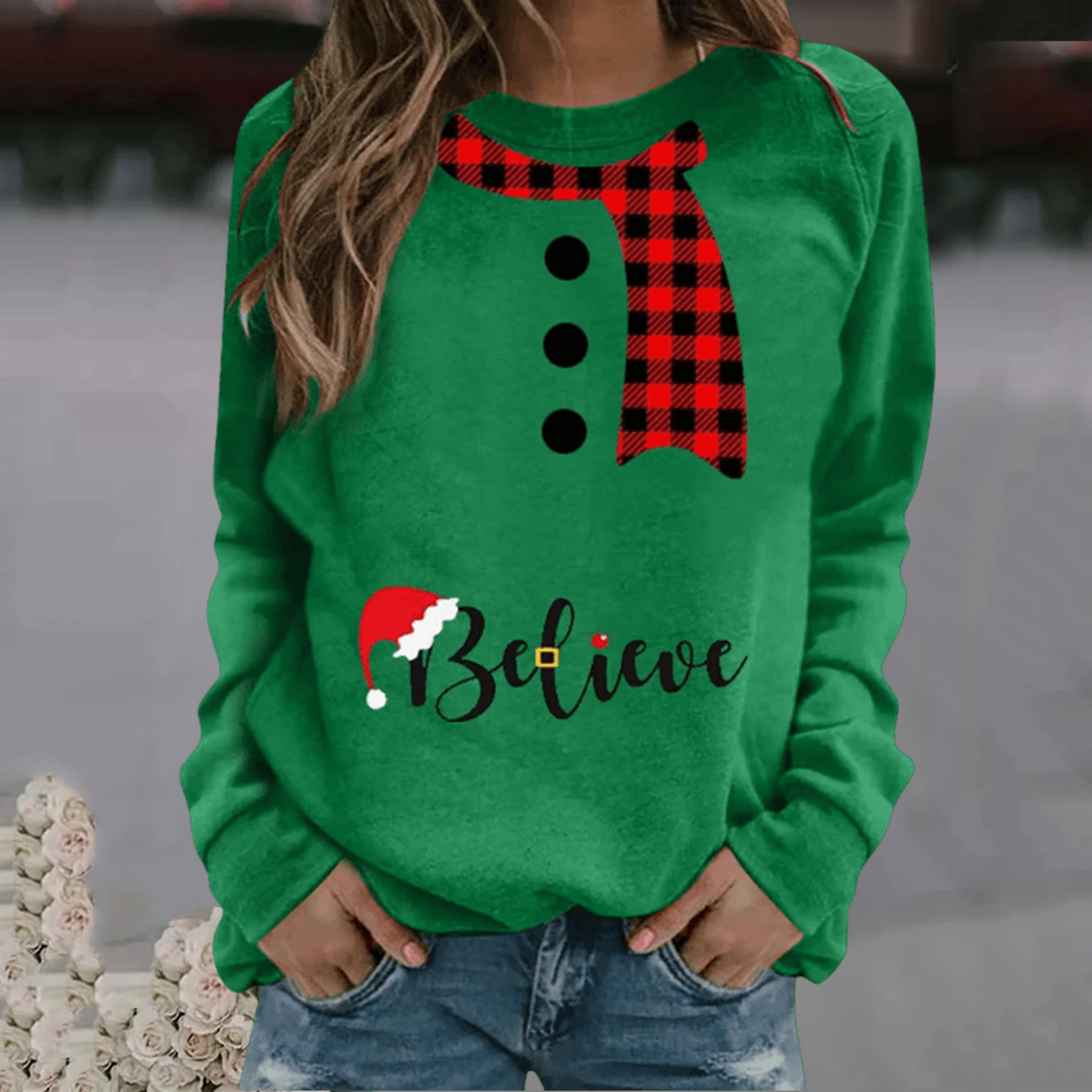 Lilys - damenpullover mit weihnachtsmuster und langem armel aus modal