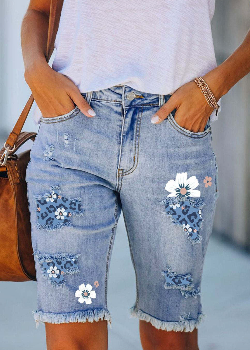 Judy - bequeme kurze jeans hose mit stylischem blumen design