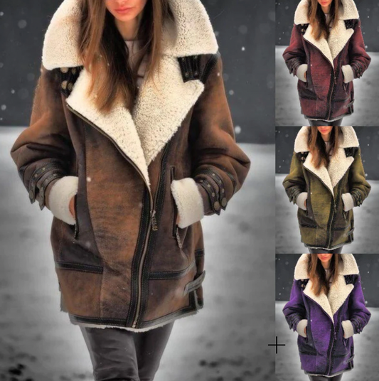 BNY - Gepolsterte Kunstleder Jacke mit warmem Plüschfutter